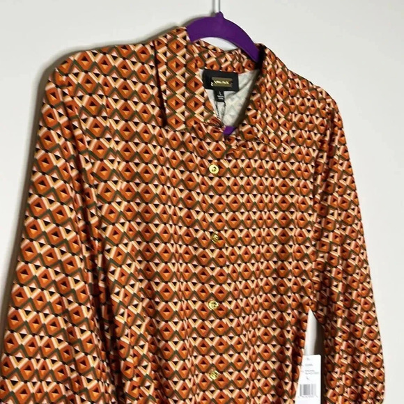 New Alexia Admor Dress 3/4 Sleeve Button Front S Geometric Belted - Picture 10 of 12